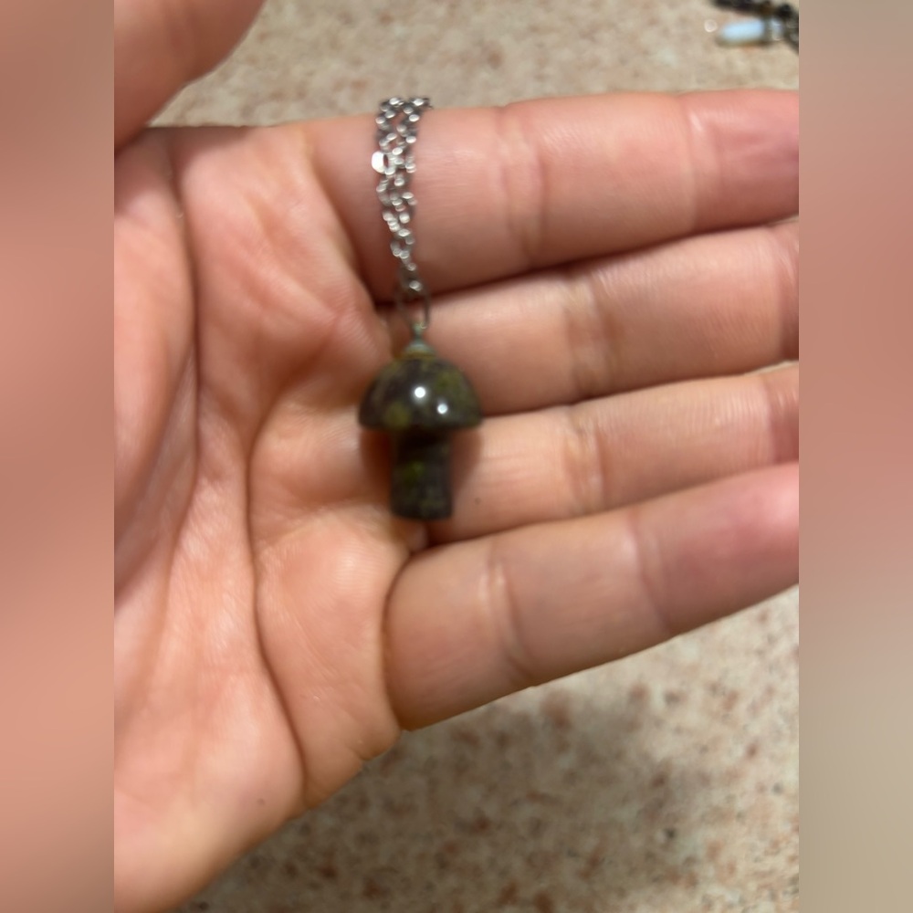 Sterling Silver Necklace with a Dragons Blood Crystal Mushroom Pendant